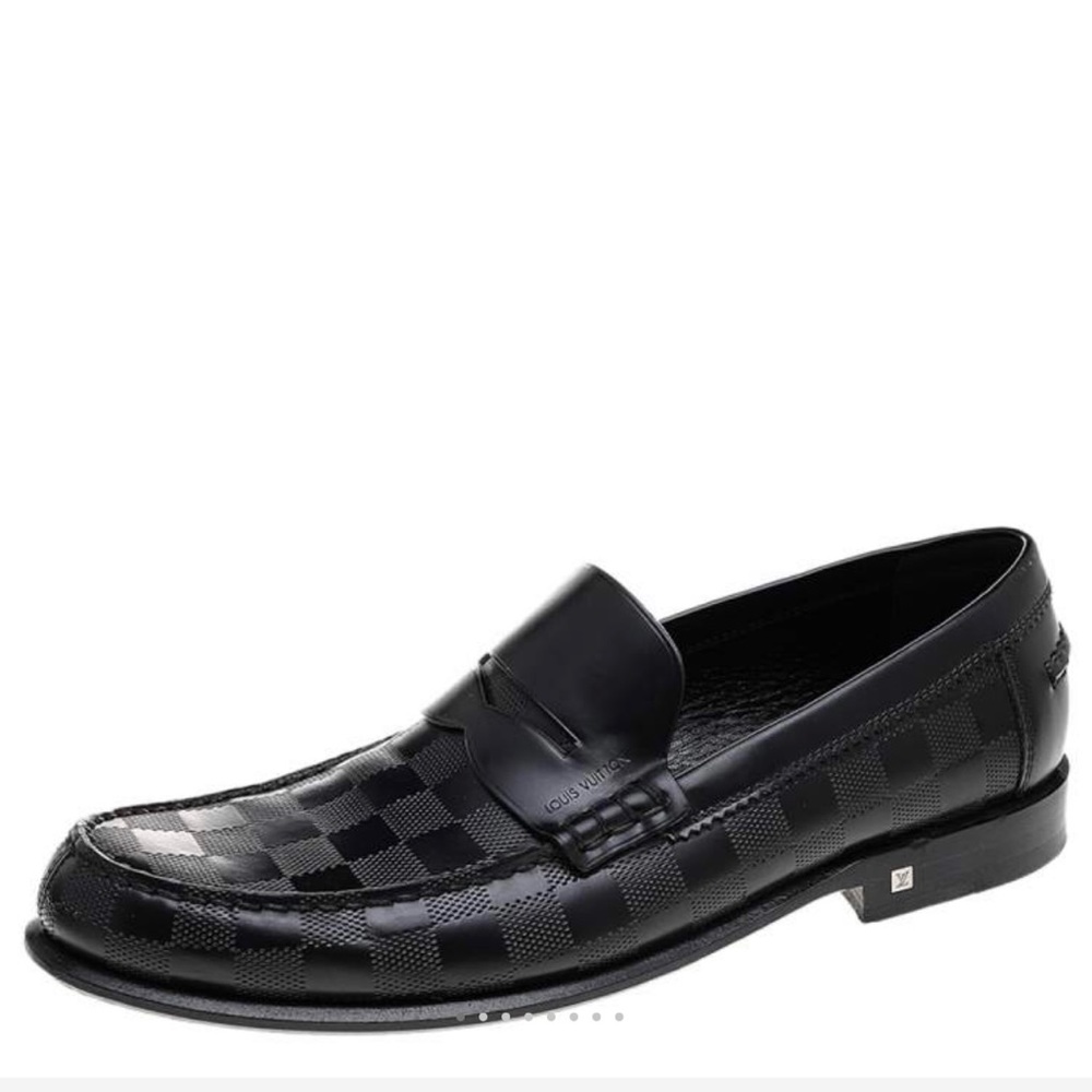 ❤️HOST PICK ❤️Louis Vuitton black damier embossed leather penny slip ons shoes